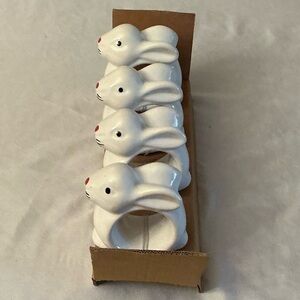 Tahari Set of 4 White Ceramic Bunny Napkin Rings